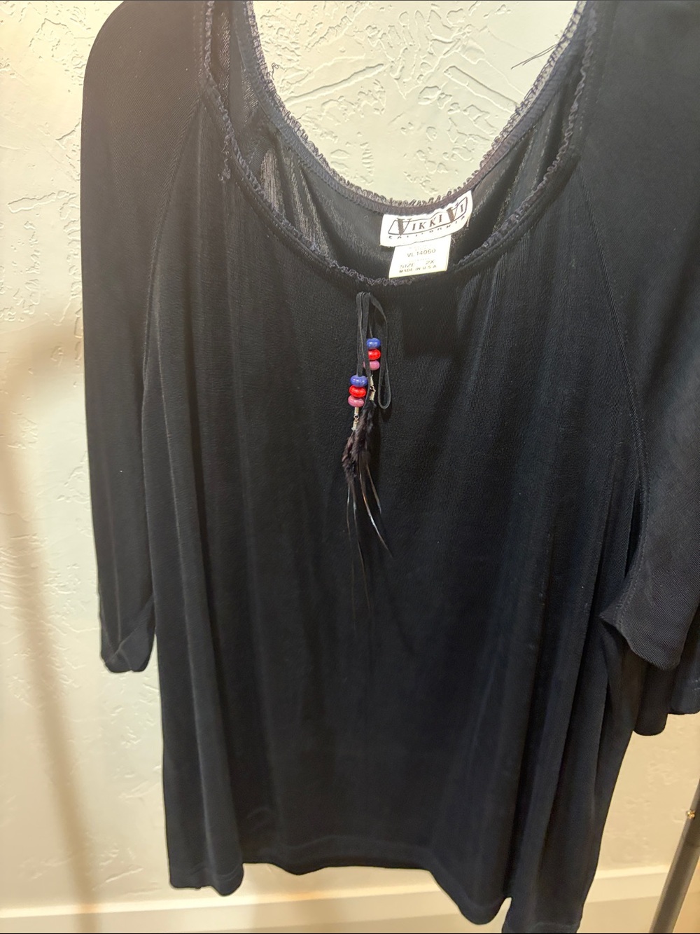 Vikki Vi Black Scoop Neck Tunic with Bead-Tie Accent